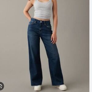 American Eagle Outfitters High-Waisted Wide Leg Jeans - Dark Blue